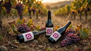wine bottles vineyard sunset